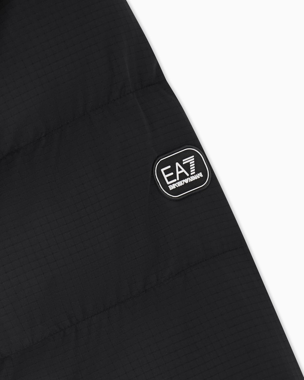 EA7 Black Oversized Padded Hooded Bomber Jacket With Graphics for men