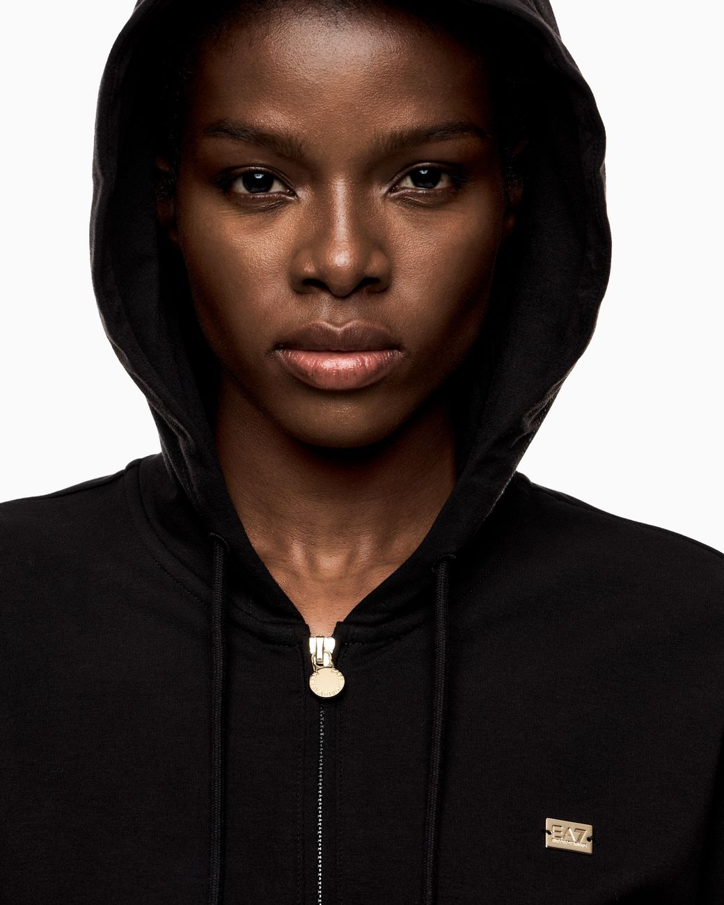 EA7 Black Cotton Stretch Suit With Hood And Wide Pants Core Lady