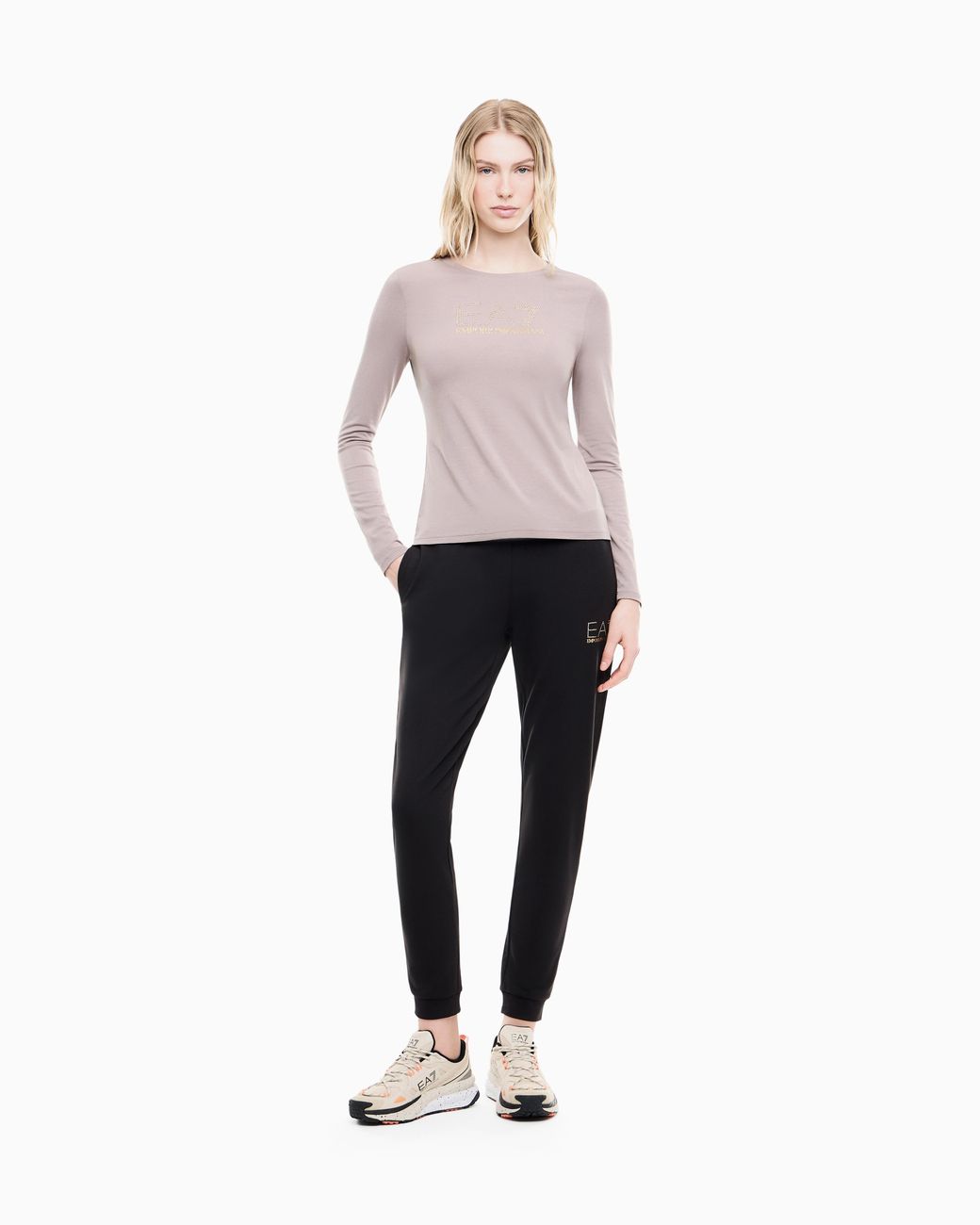 EA7 Gray Stretch T-Shirt With Crew Neck And Long Sleeves Evolution