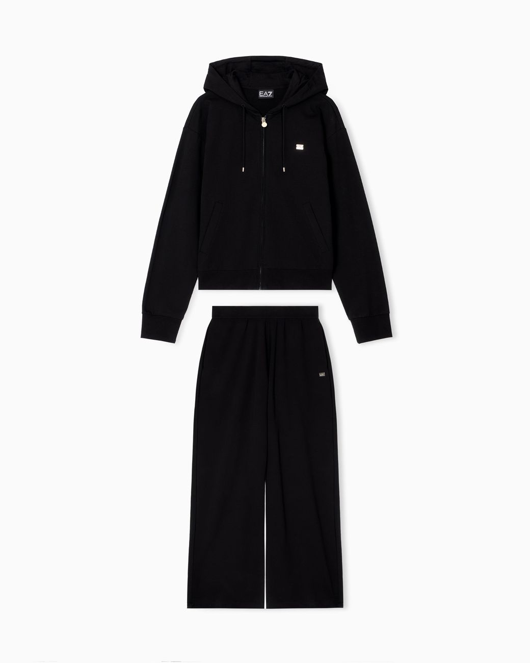 EA7 Black Cotton Stretch Suit With Hood And Wide Pants Core Lady