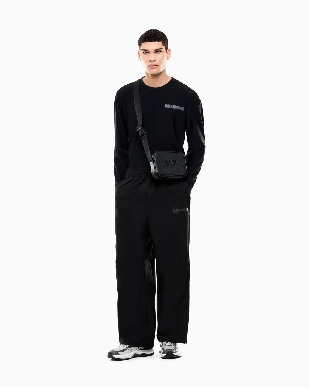 EA7 Black Oversized Fit Pants Urban Utility With Rib Details for men