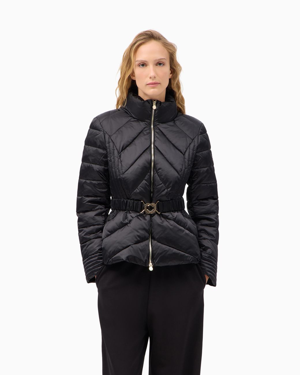 EA7 Blue Regular Fit Padded Bomber Jacket With Hood And Shiny Finish
