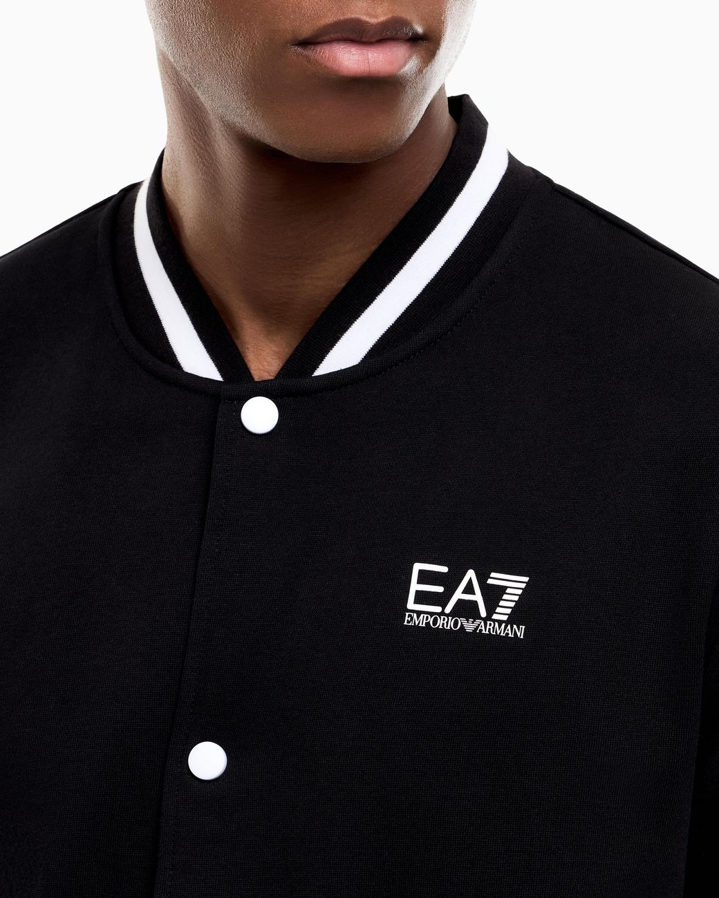 EA7 Blue Sweatshirt Core Identity With Button-Up Baseball Collar for men