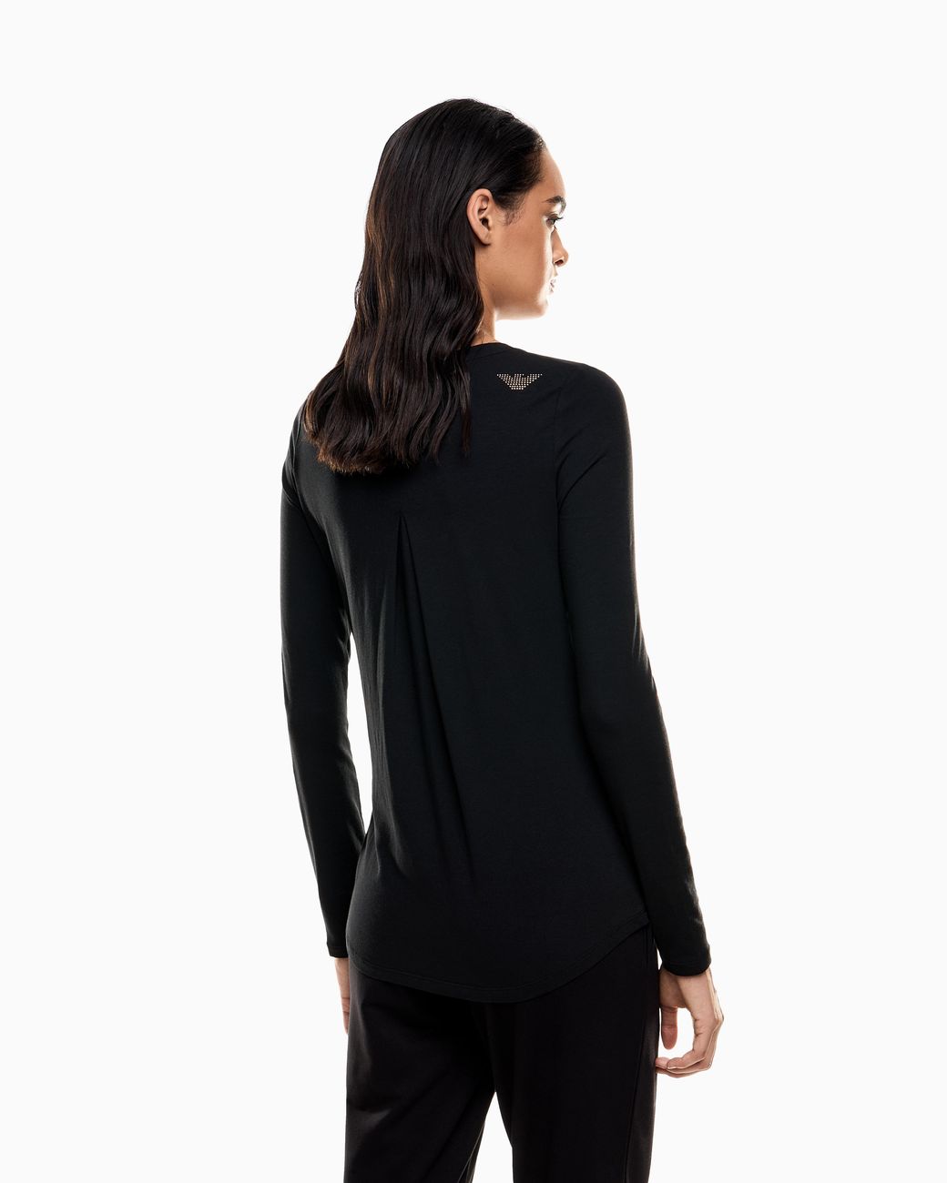 EA7 Black Stretch T-Shirt With Crew Neck And Long Sleeves Evolution