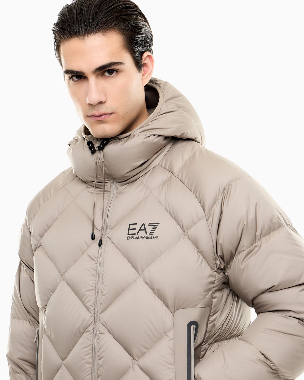 EA7 Gray Quilted Down Jacket Regular Fit for men