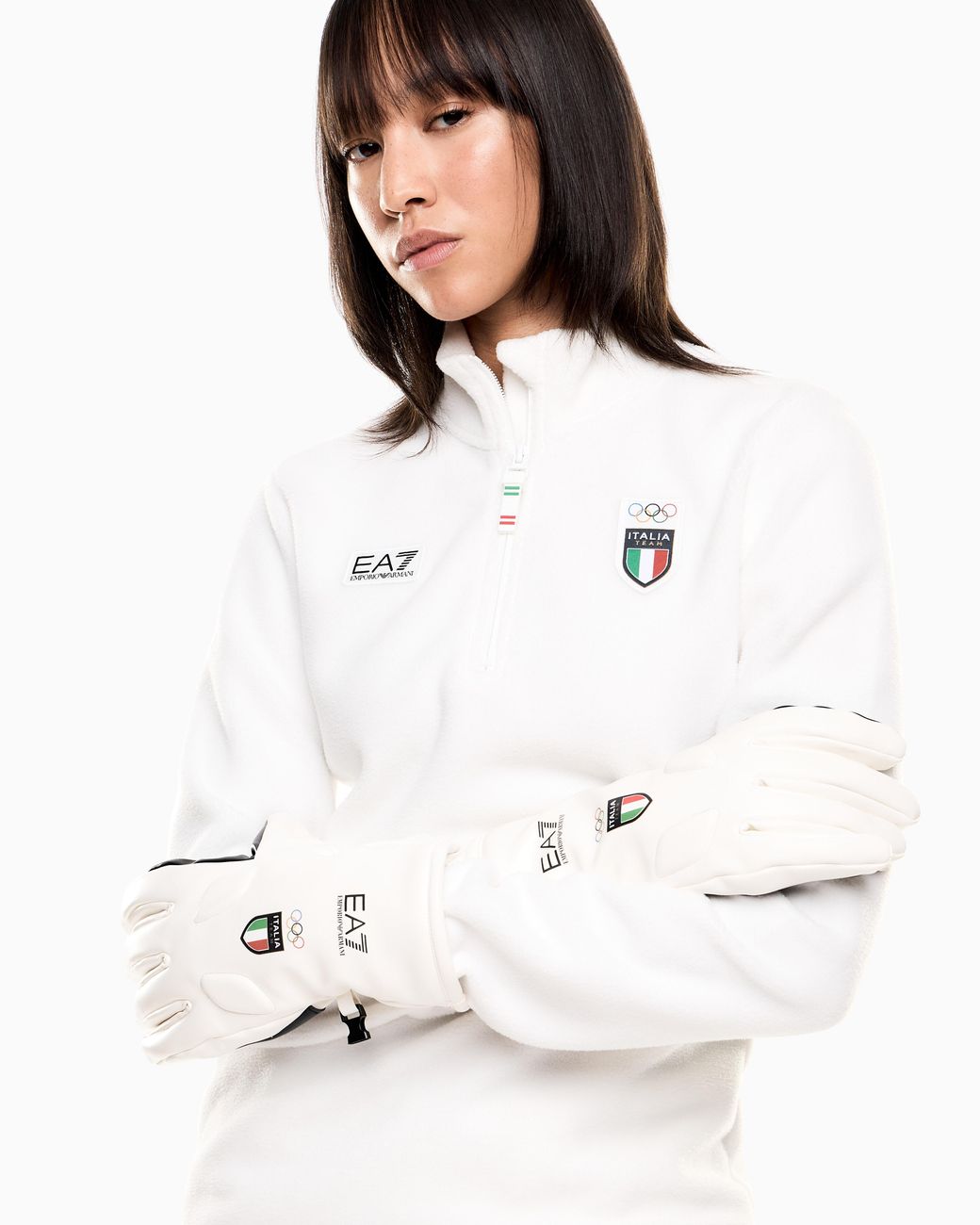 EA7 White Technical Fabric Gloves