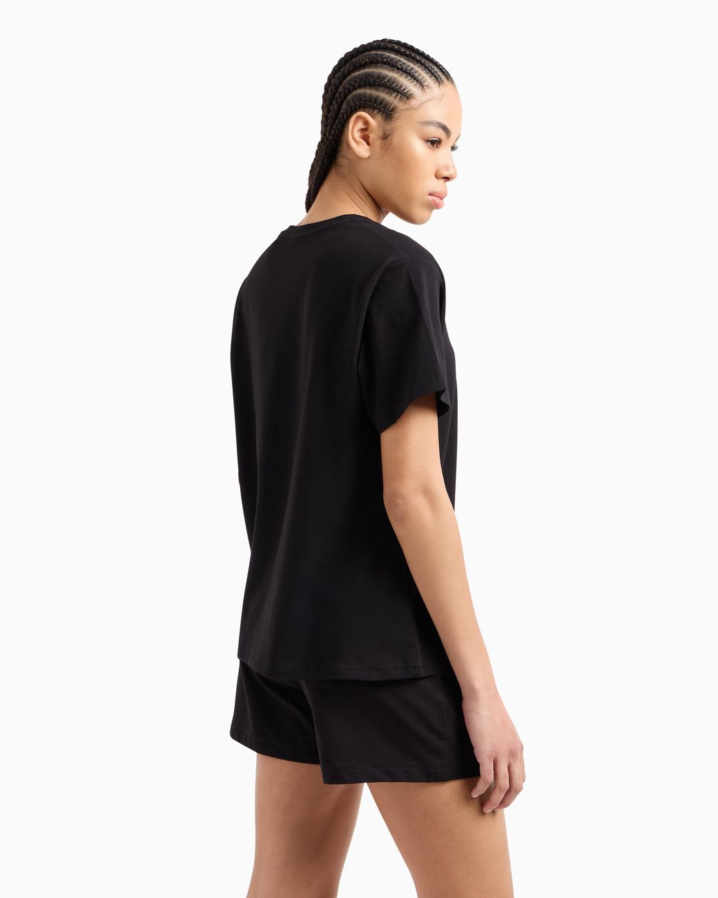 EA7 Black Core Lady Stretch Cotton Jersey V-Neck T-Shirt