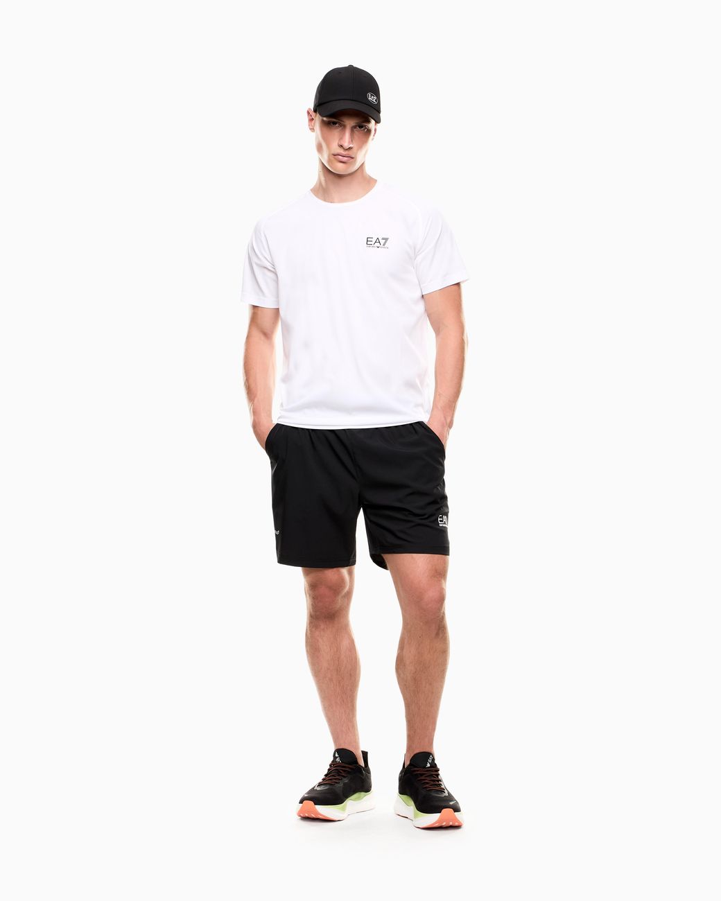 EA7 White Dynamic Athlete T-shirt And Shorts Set In Ventus7 Technical Fabric for men