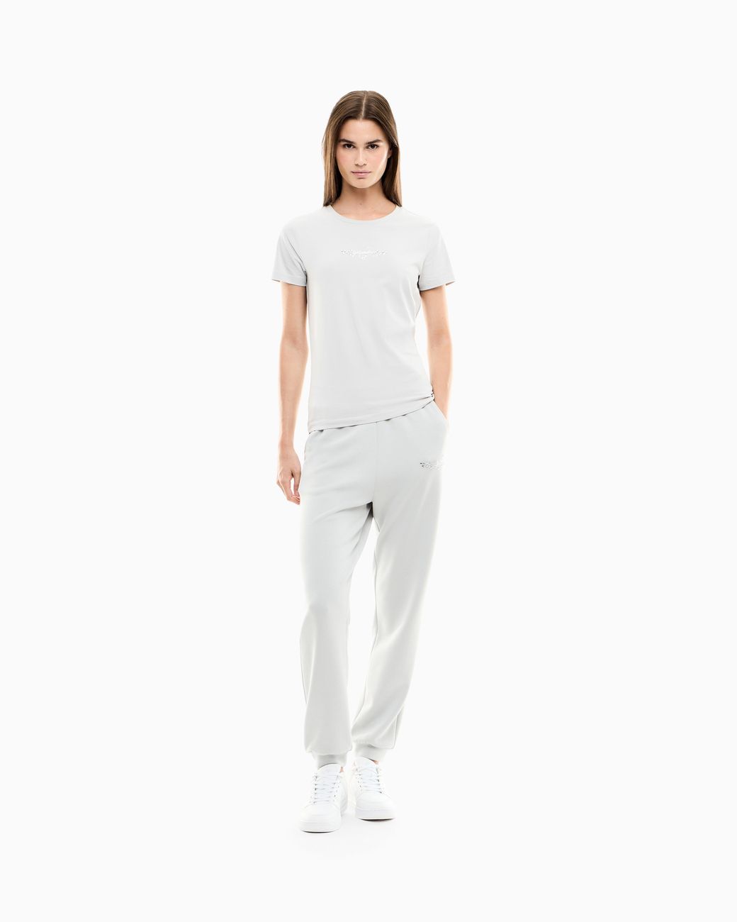 EA7 White T-Shirt Logo Series Slim Fit With Crystals