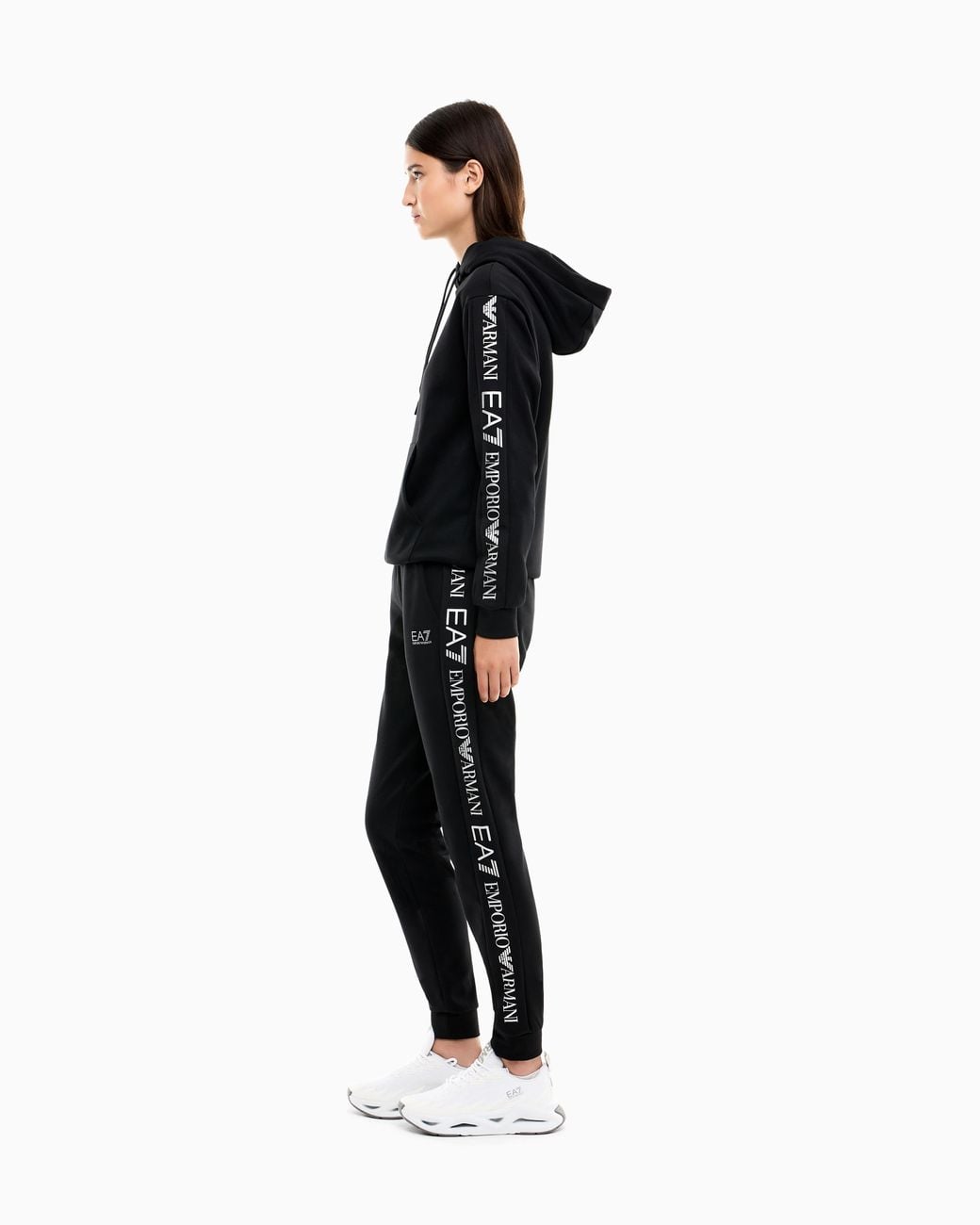 EA7 Blue Cotton Suit Tracksuit With A Hood And Logo Tape Tracksuit