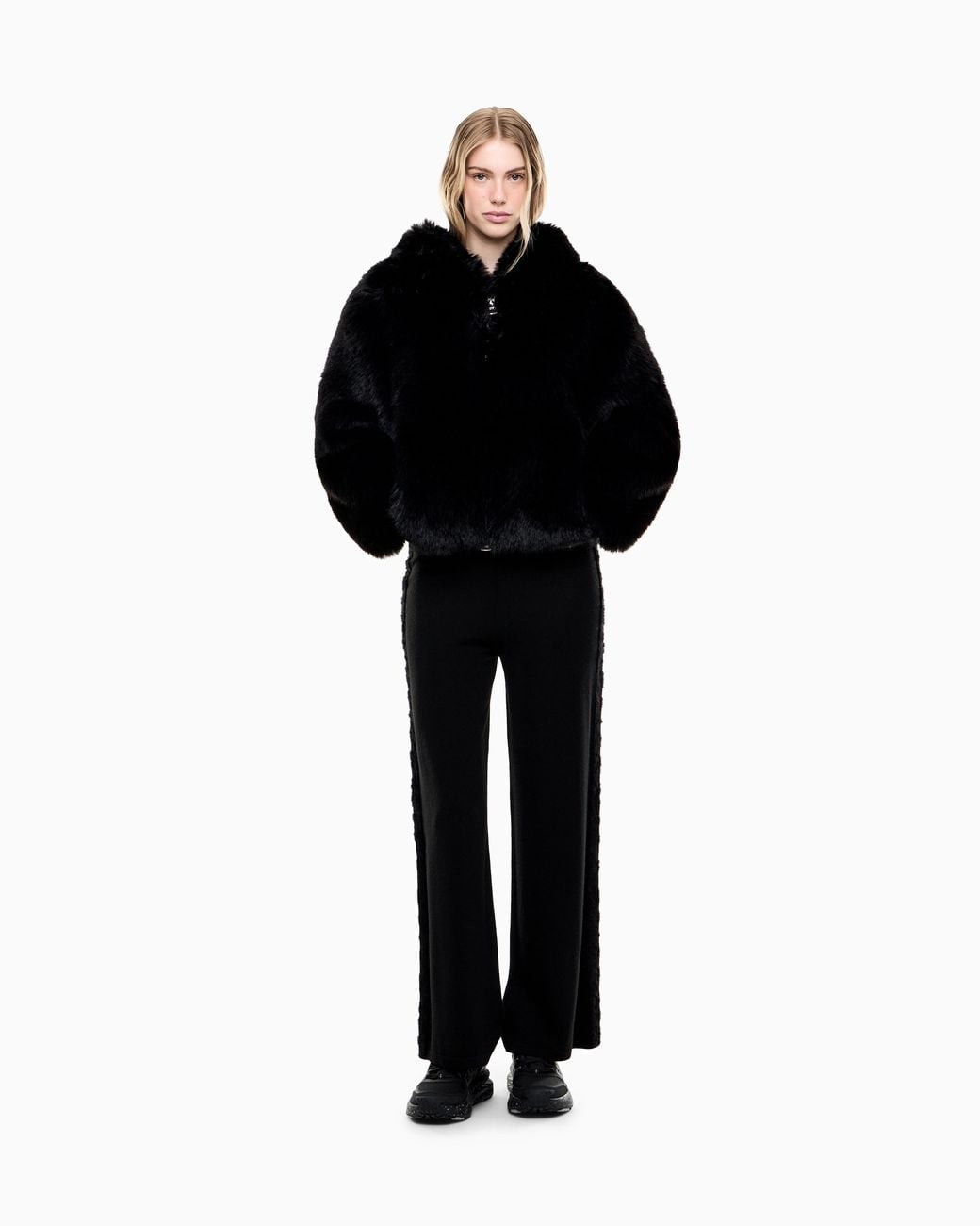 EA7 Black Blouson Jacket Ski Regular Fit With Eco Fur