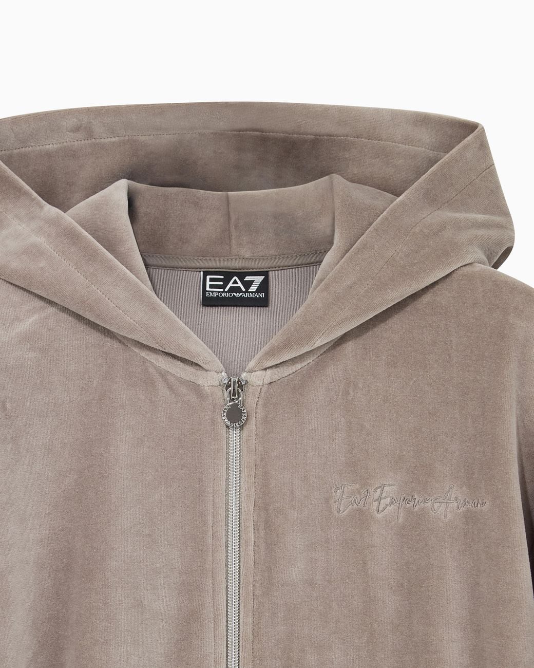 EA7 Gray Regular Fit Full-Zip Hoodie Athletic Velour