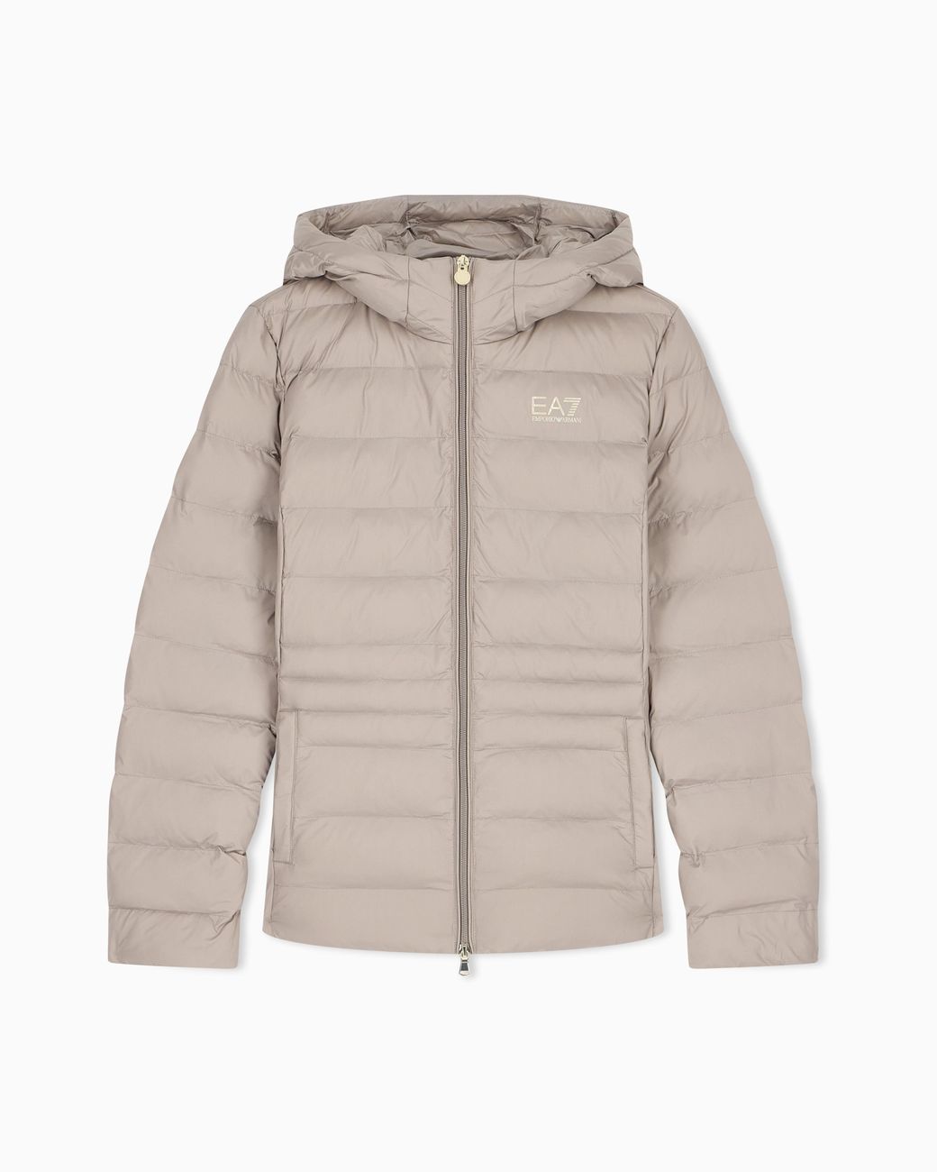 EA7 Natural Padded Jacket With A Fixed Hood And Front Zip Core Lady