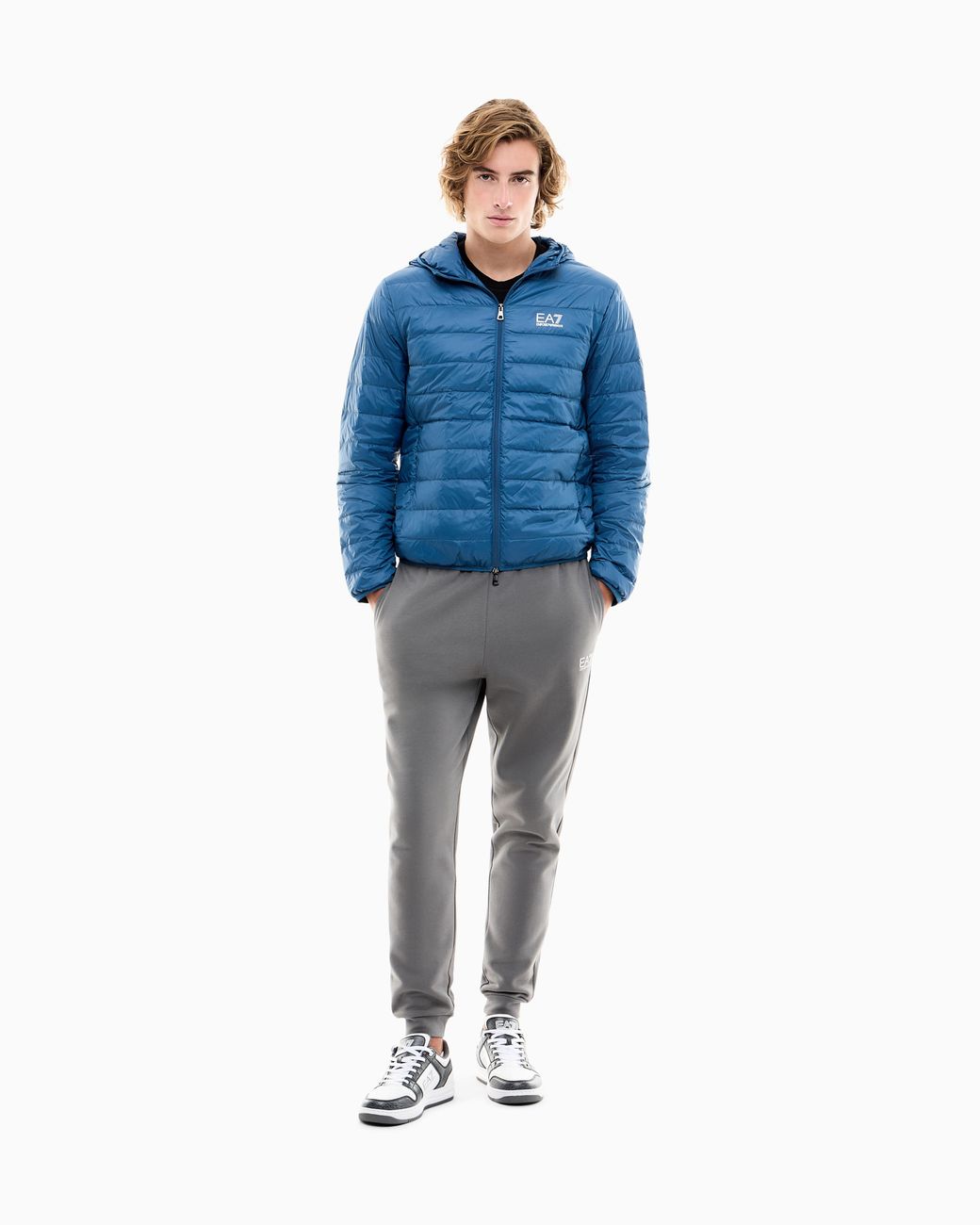 EA7 Blue Insulated Down Jacket With Fixed Hood Core Identity for men