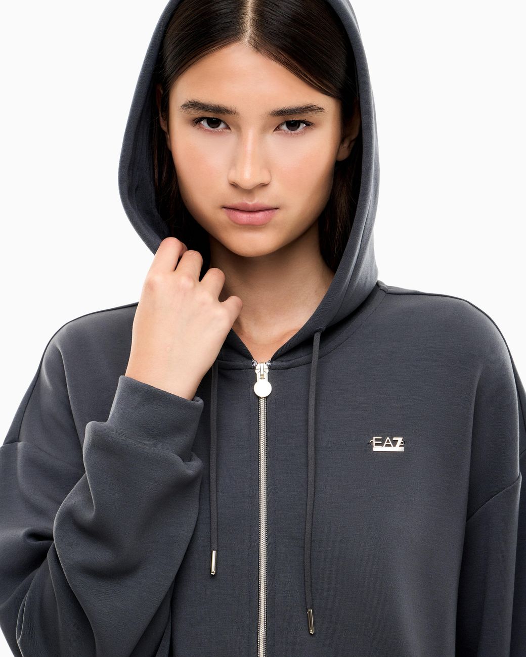 EA7 Blue Oversized Full-Zip Hoodie Core Lady Relax
