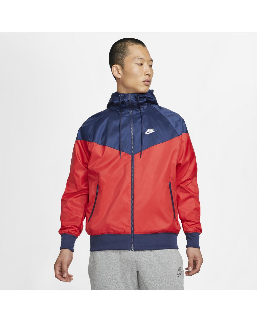Nike Synthetic Woven Windrunner Hooded Jacket in Red for Men - Lyst