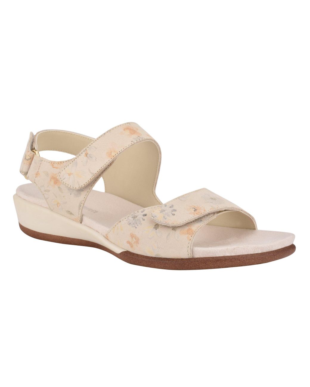Easy Spirit Hartwell Flat Sandals in White Leather Floral Print (White