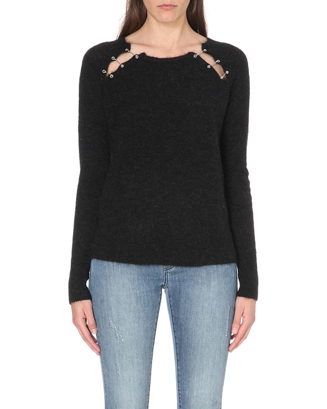 The Kooples Woolmohair Safety Pin Jumper in Black Lyst UK