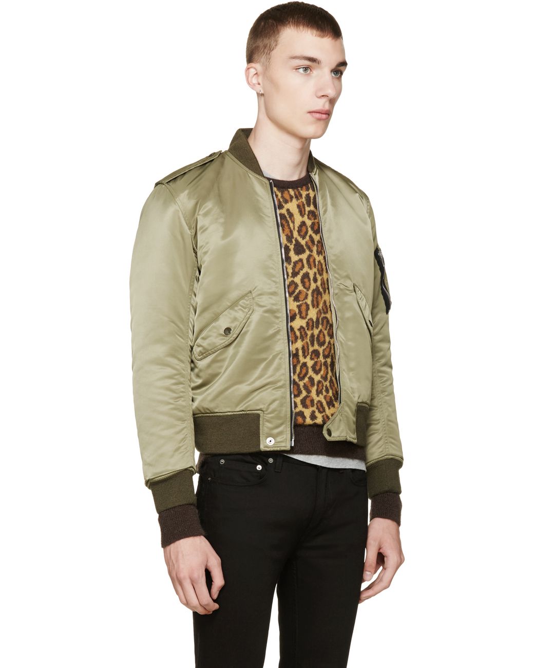 Saint laurent green bomber best sale jacket