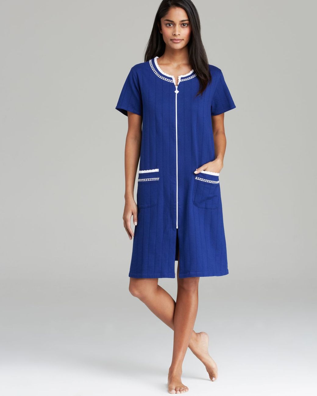 Eileen West Short Sleeve Zip Robe in Blue Lyst