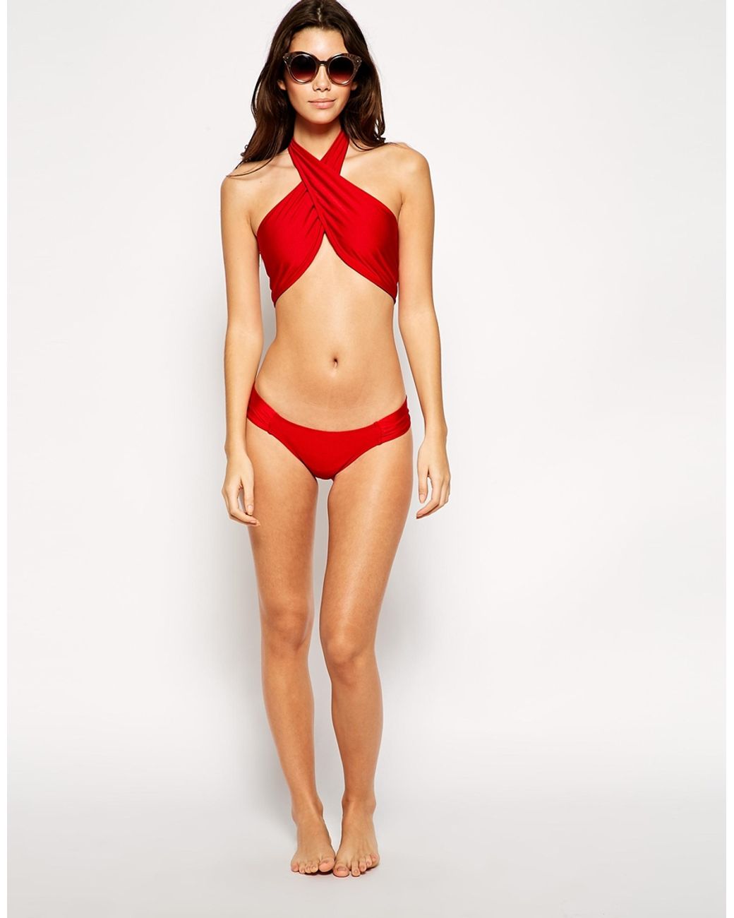 ASOS Cross Wrap Halter Bikini Top in Red | Lyst