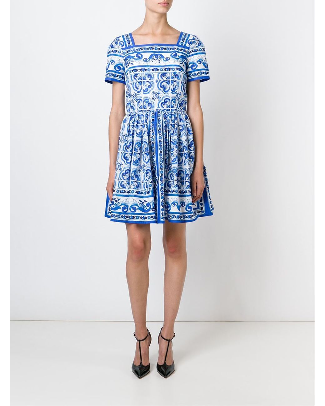 dolce and gabbana blue tile dress DOLCE&amp;GABBANA Majolica Dress Blue  REAWAKE