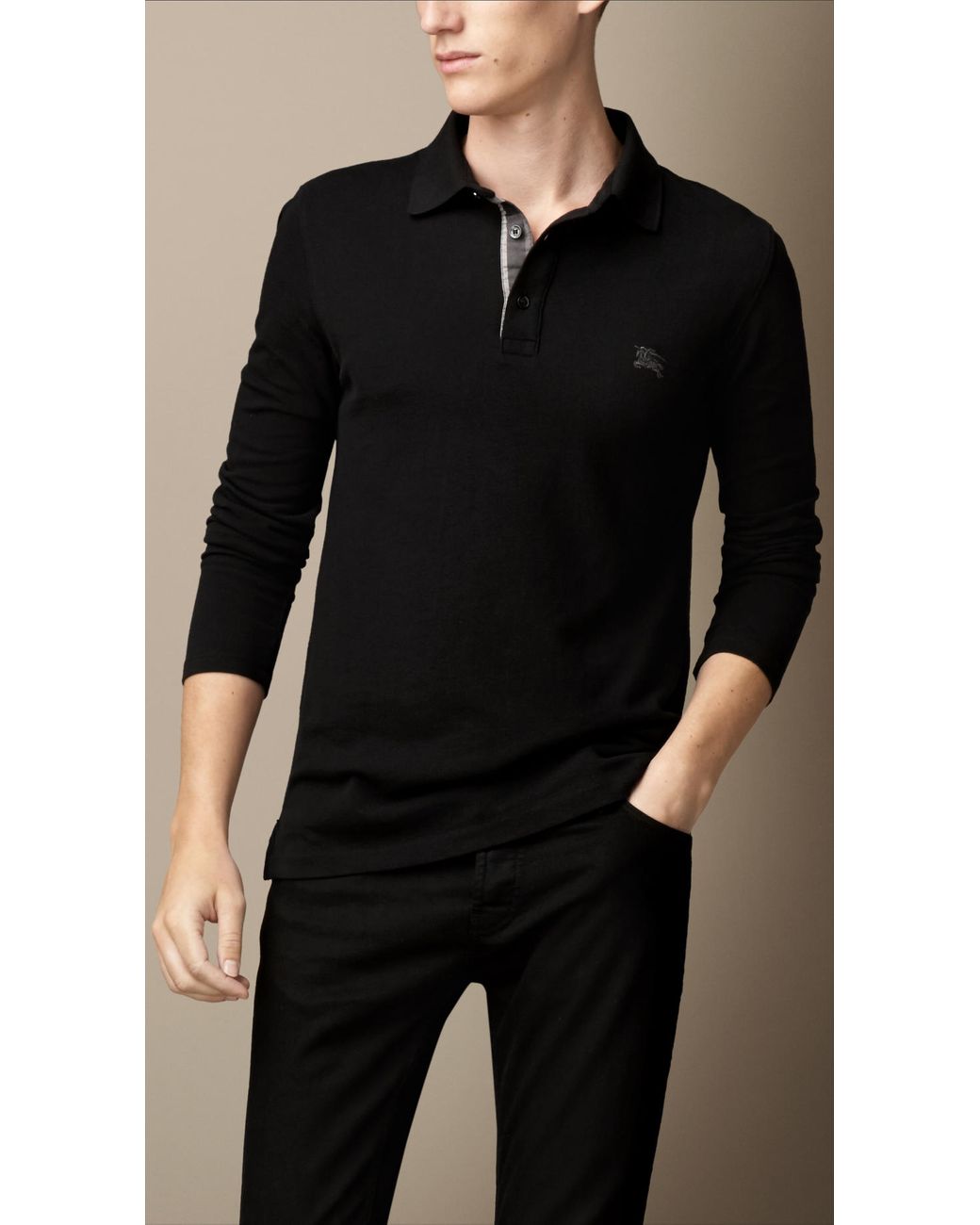 Kassér Baby hat Burberry Long Sleeve Polo Shirt in Black for Men | Lyst