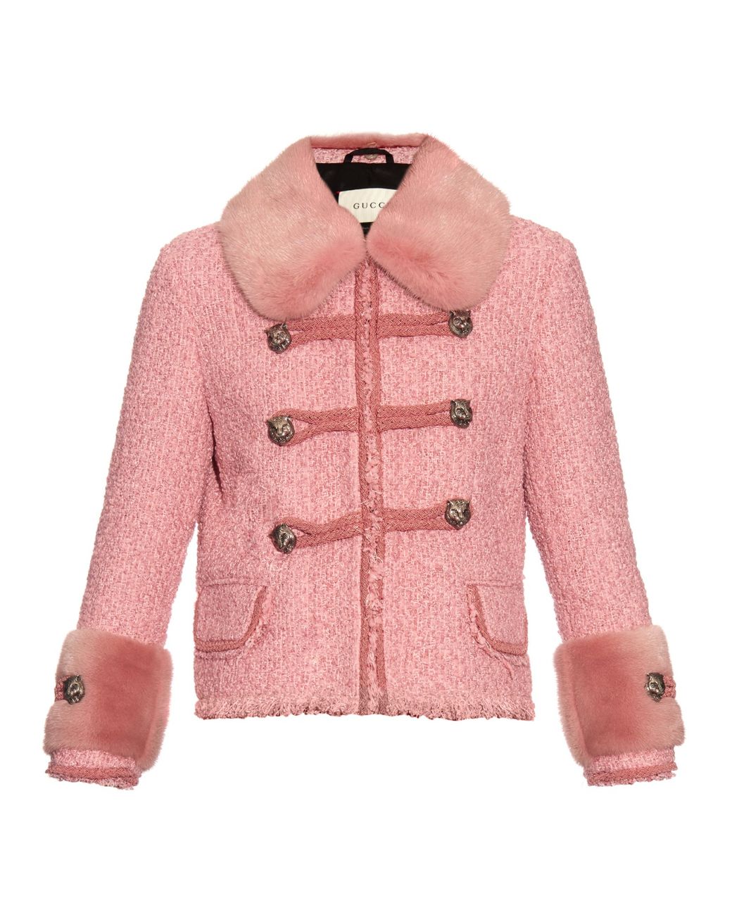 Gucci Mink-Fur and Tweed Jacket in Pink | Lyst