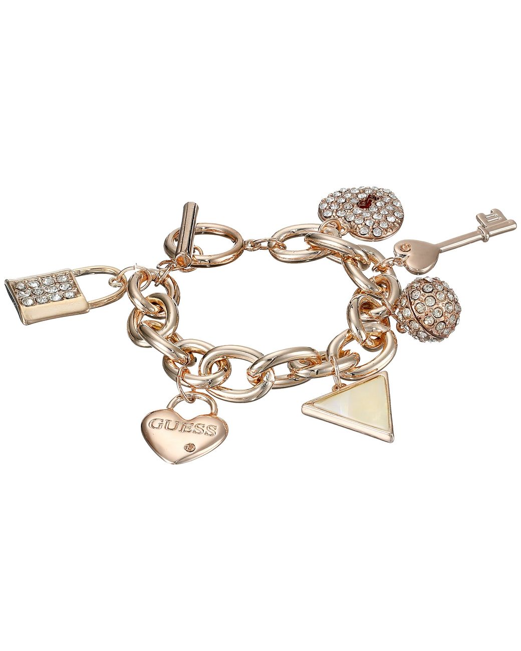 Guess Lock, Key, Hearts Charm Bracelet in Metallic | Lyst