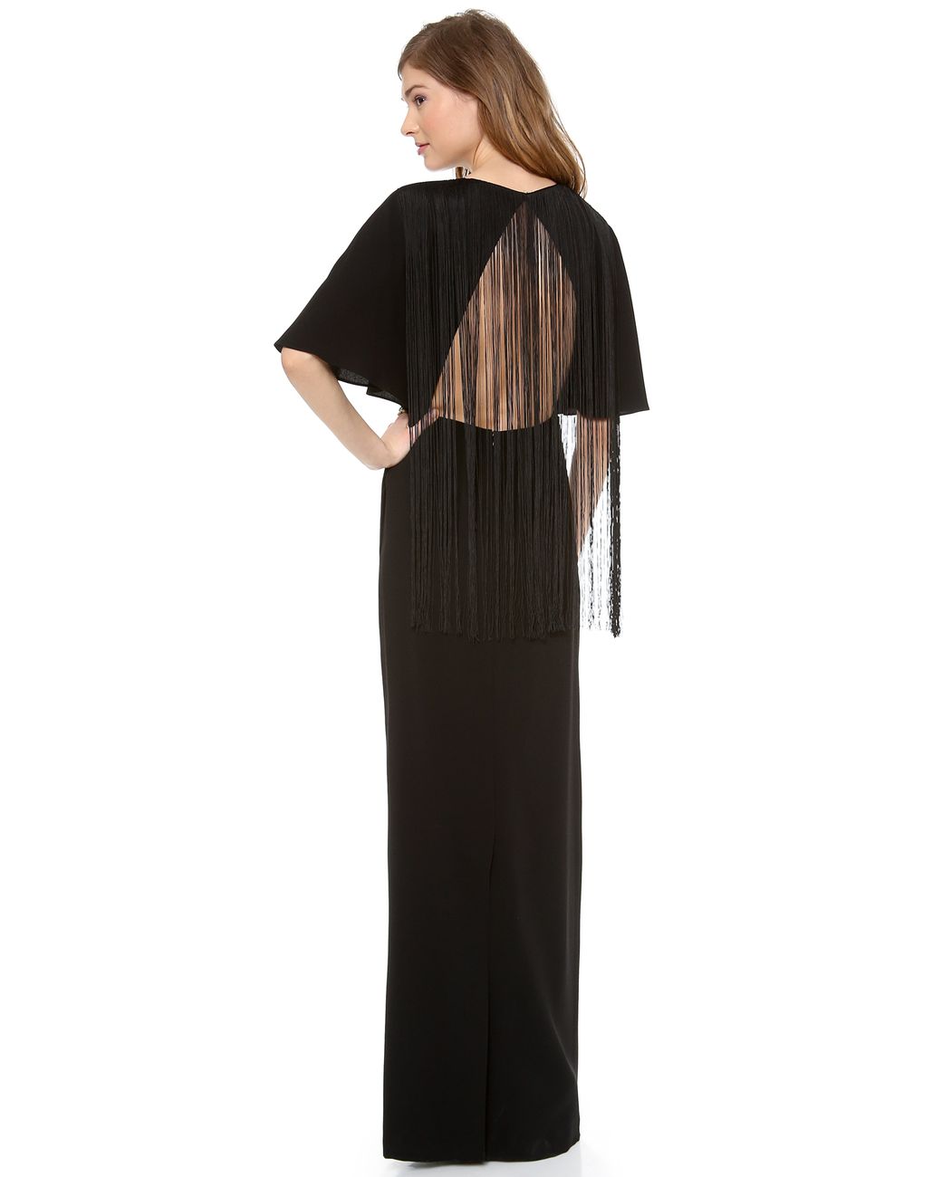 Tibi Long Fringe Dress in Black | Lyst