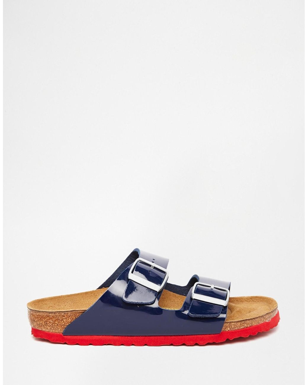 Birkenstock Arizona Navy Patent Slide With Pink Trim in Blue | Lyst