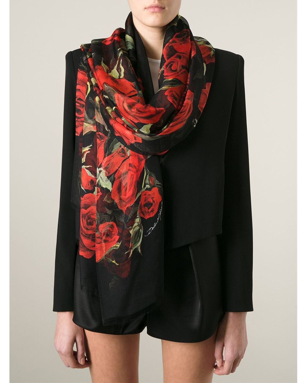Dolce & Gabbana Roses Print Scarf in Red
