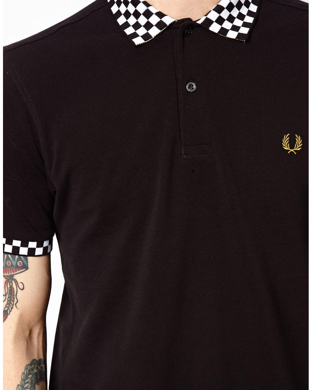 Fred Perry Polo With Checkerboard Collar in Black for Men | Lyst