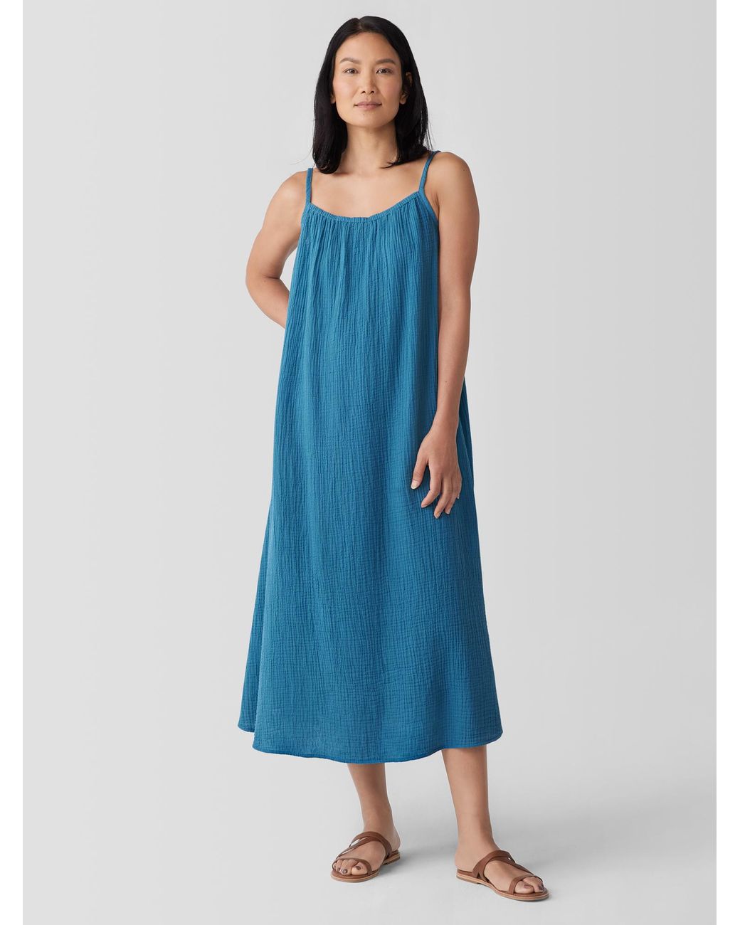 Eileen Fisher Organic Cotton Lofty Gauze Cami Dress in Blue Lyst
