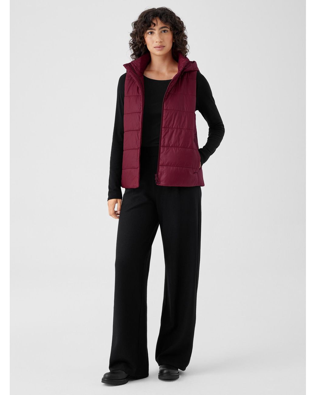 Eileen Fisher Eggshell Recycled Nylon Vest With Removable Hood in