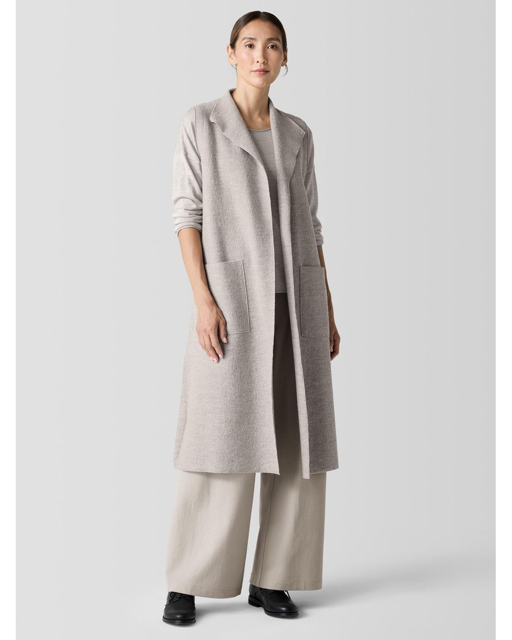 Eileen Fisher Lightweight Boiled Wool Shawl Collar Vest In Regenerative Wool in White Lyst