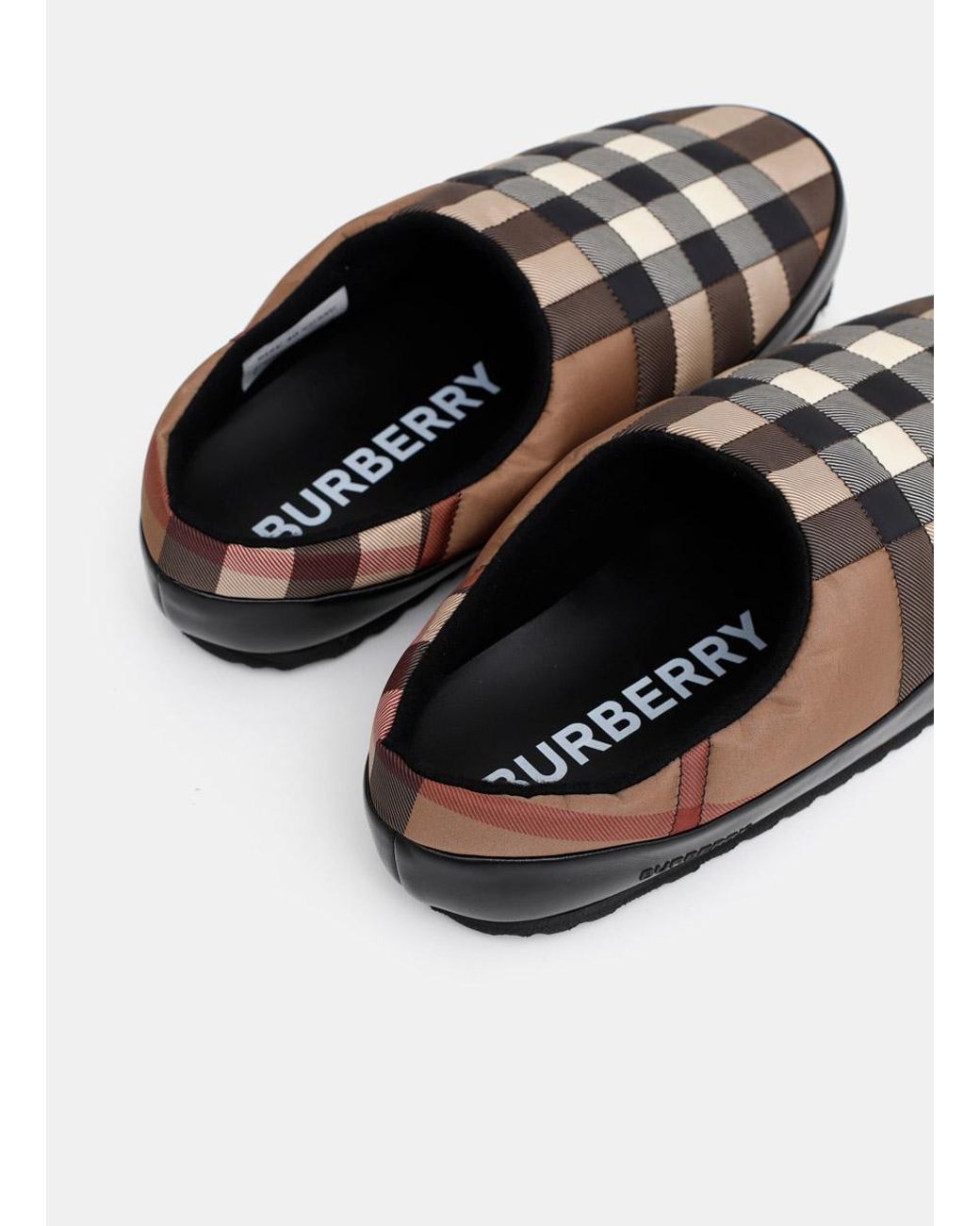 Burberry Check Nylon And Leather Slippers in White | Lyst