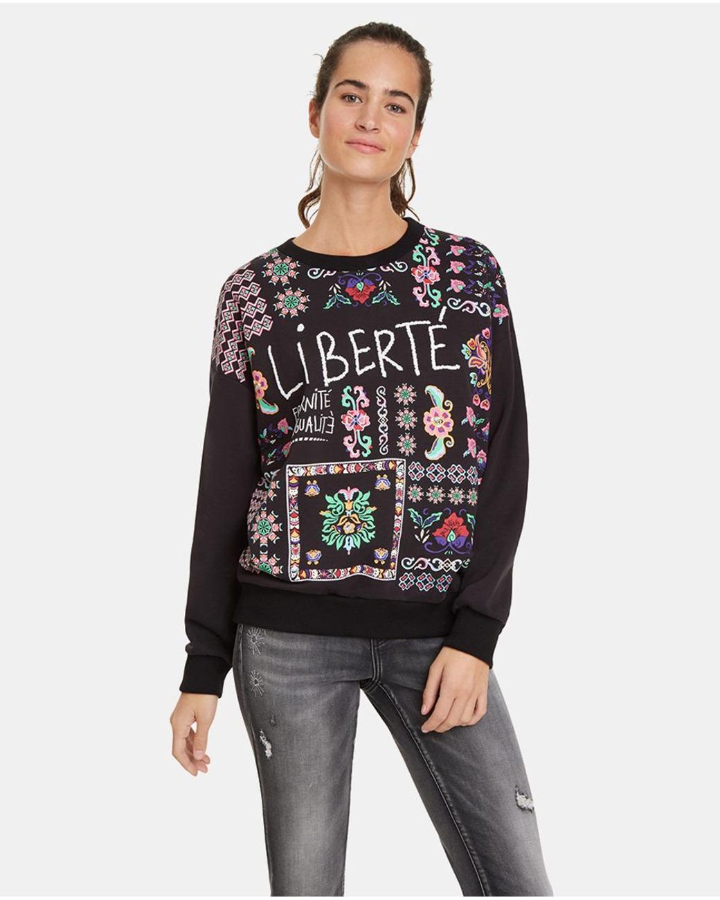 Desigual Cotton Long Sleeve Printed Sweater in Black - Lyst