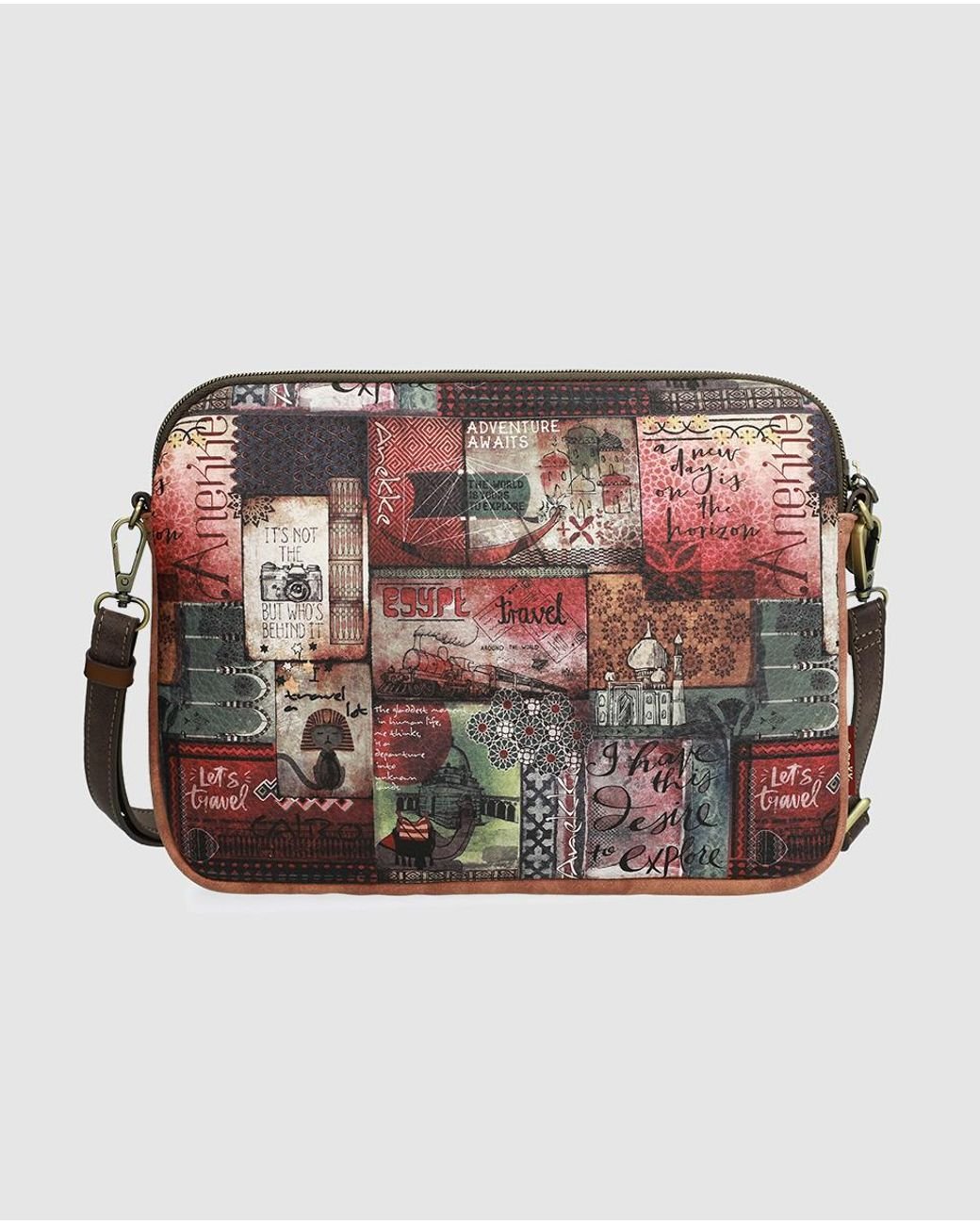 Anekke Egyptian Travel Print Saddle Crossbody Handbag