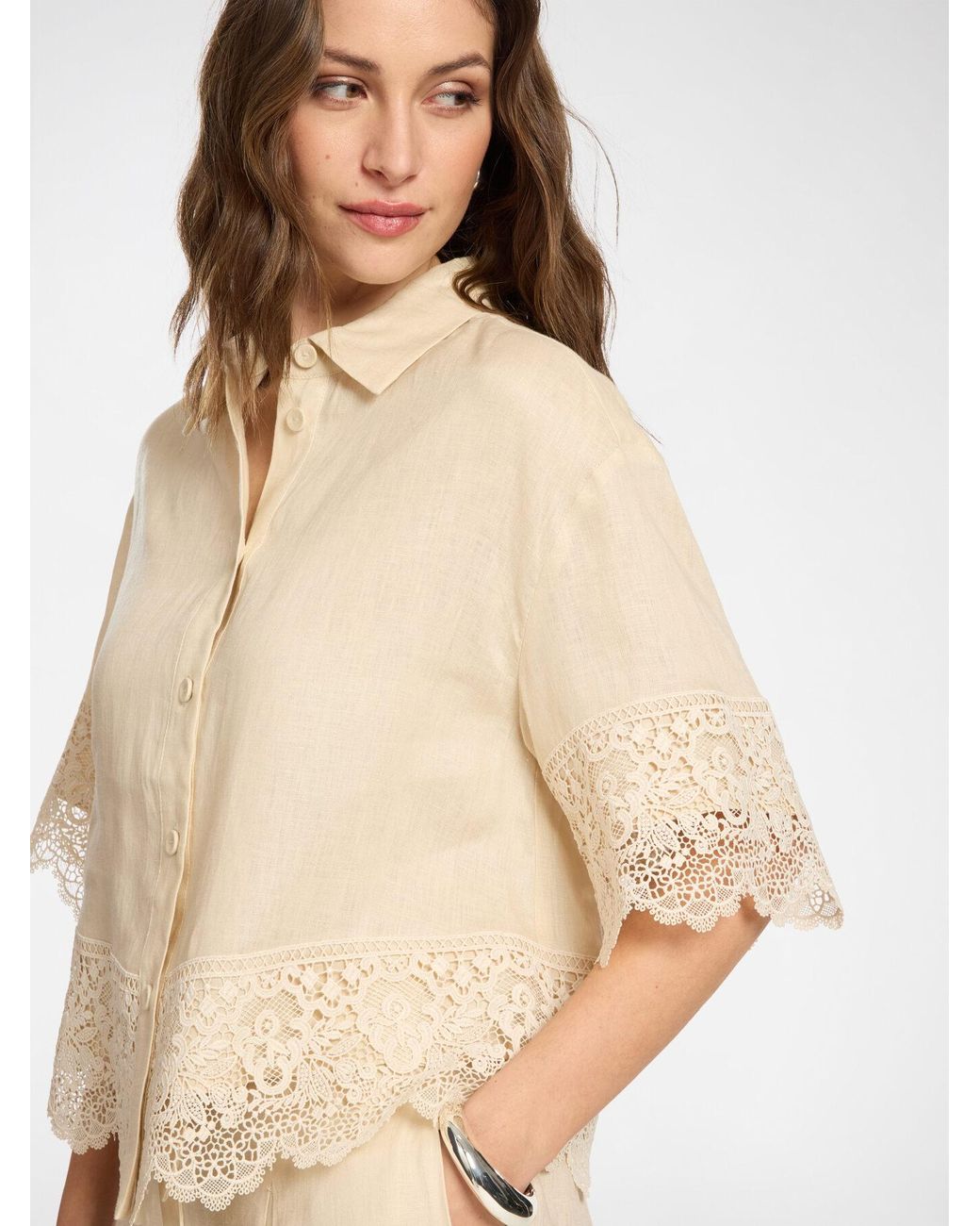 Camicia in lino con pizzo di Elena Miro in Natural