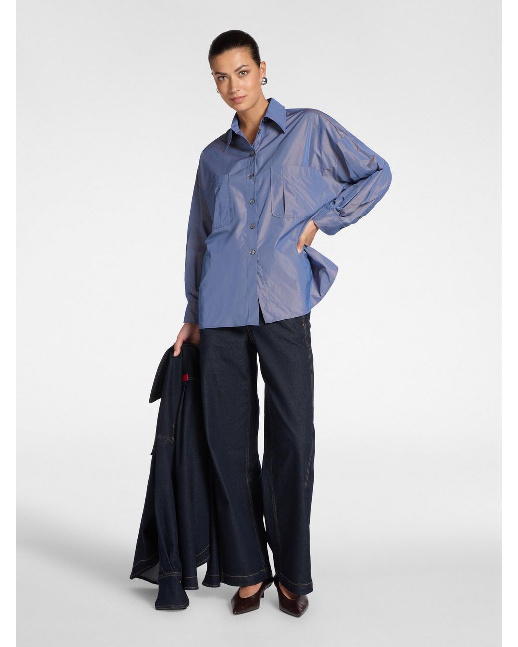 Camicia in taffetà con tasche di Elena Miro in Blue