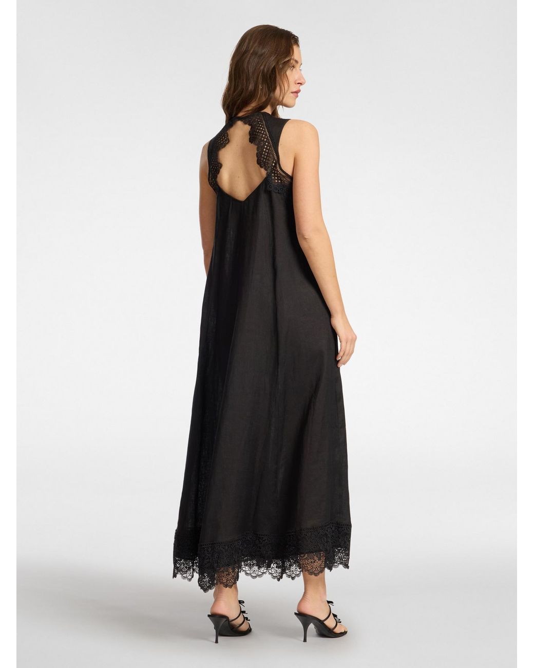 Abito lungo in lino con pizzo di Elena Miro in Black