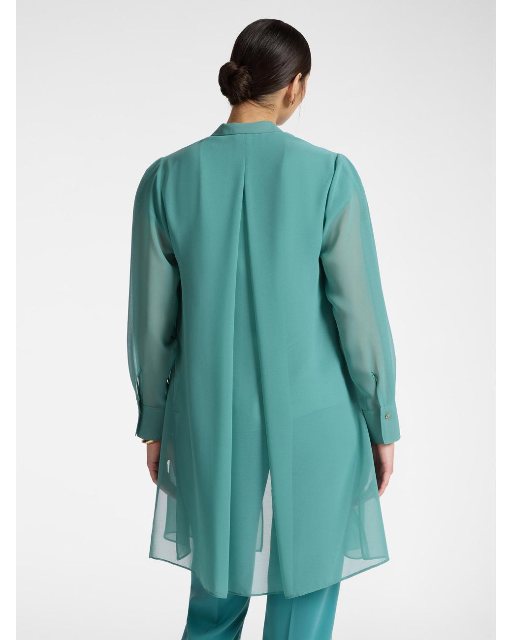 Camicia lunga in georgette di Elena Miro in Green