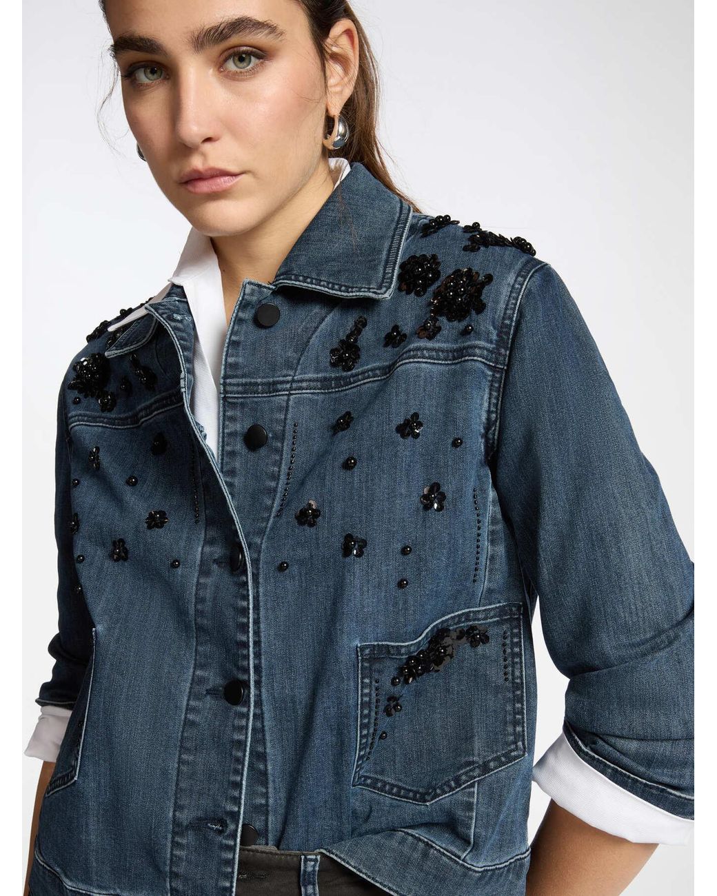 Giacca boxy in denim con ricami di Elena Miro in Blue