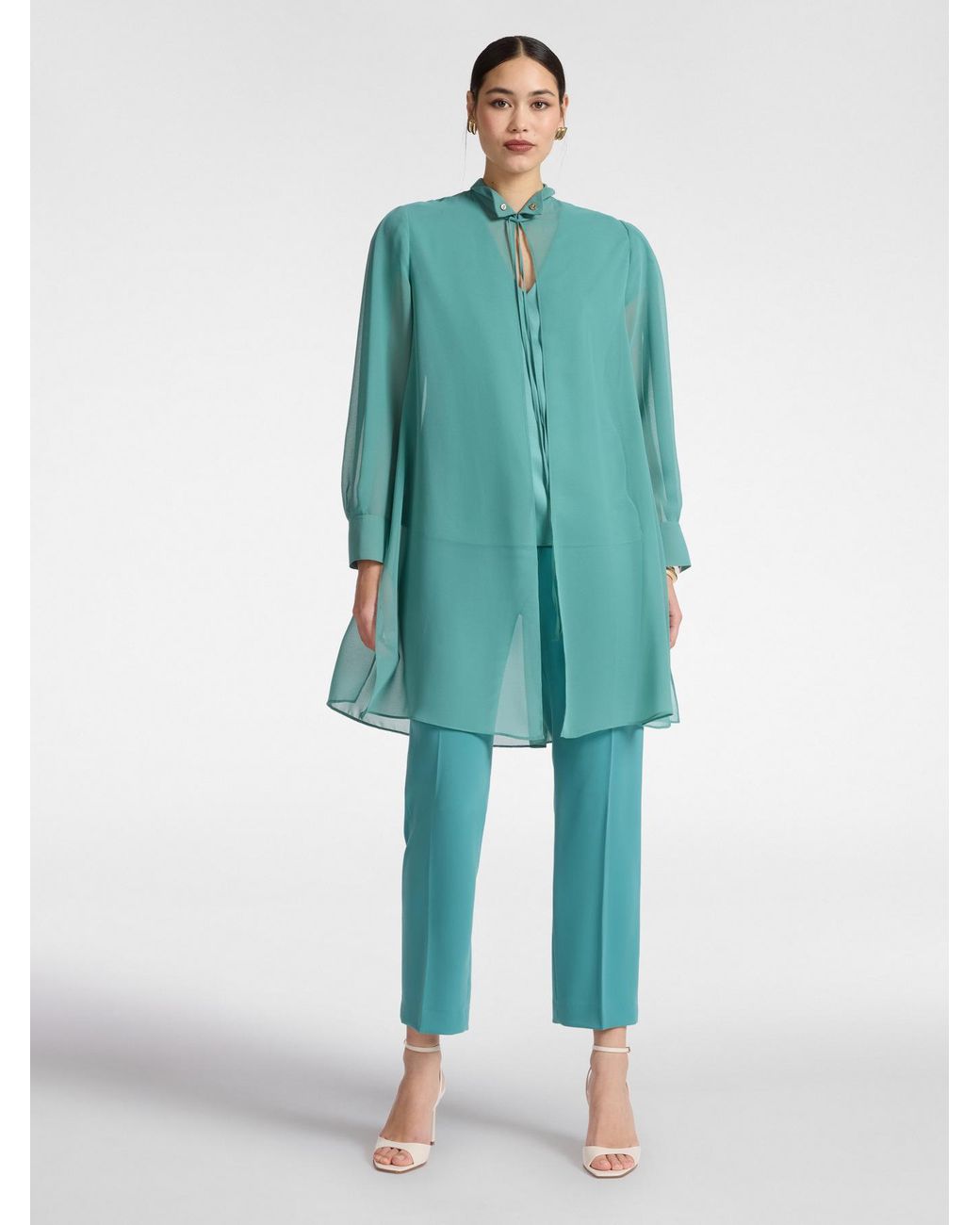 Camicia lunga in georgette di Elena Miro in Green