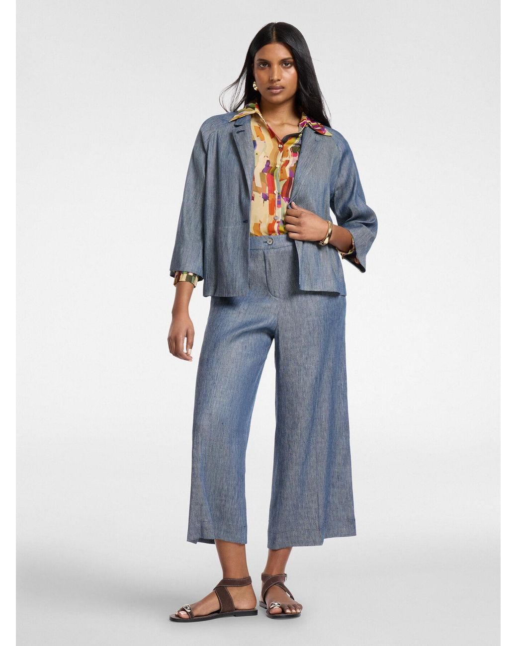 Giacca boxy in lino effetto denim di Elena Miro in Blue