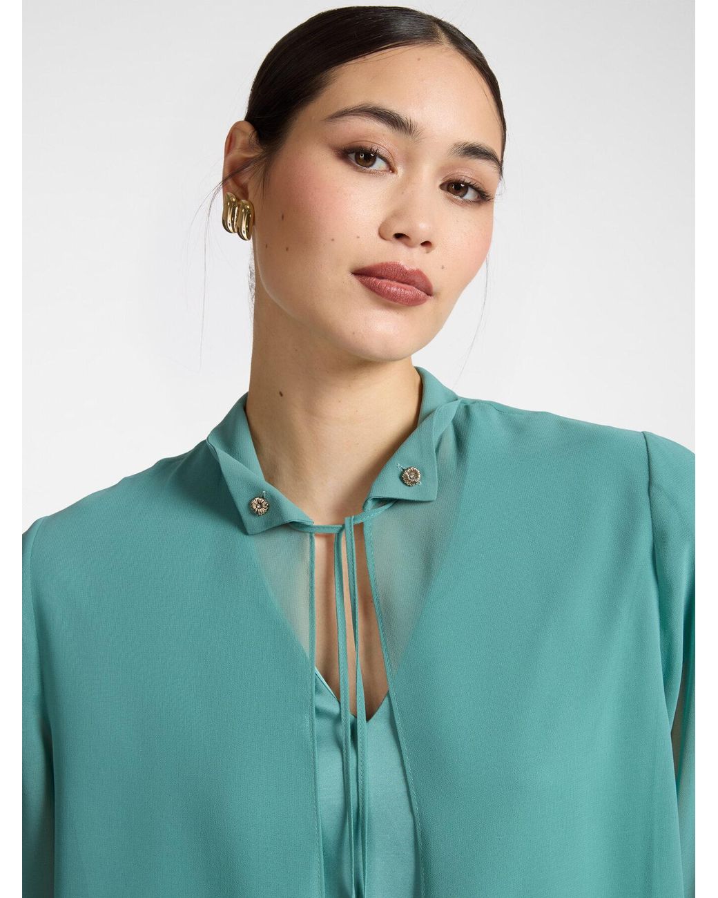 Camicia lunga in georgette di Elena Miro in Green