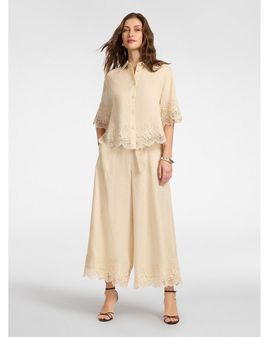 Camicia in lino con pizzo di Elena Miro in Natural