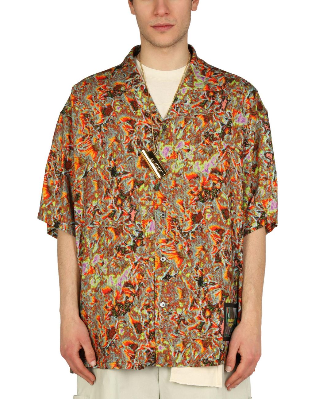 CAMICIA IN VISCOSA CON PATCH LOGO di Ambush in Brown da Uomo