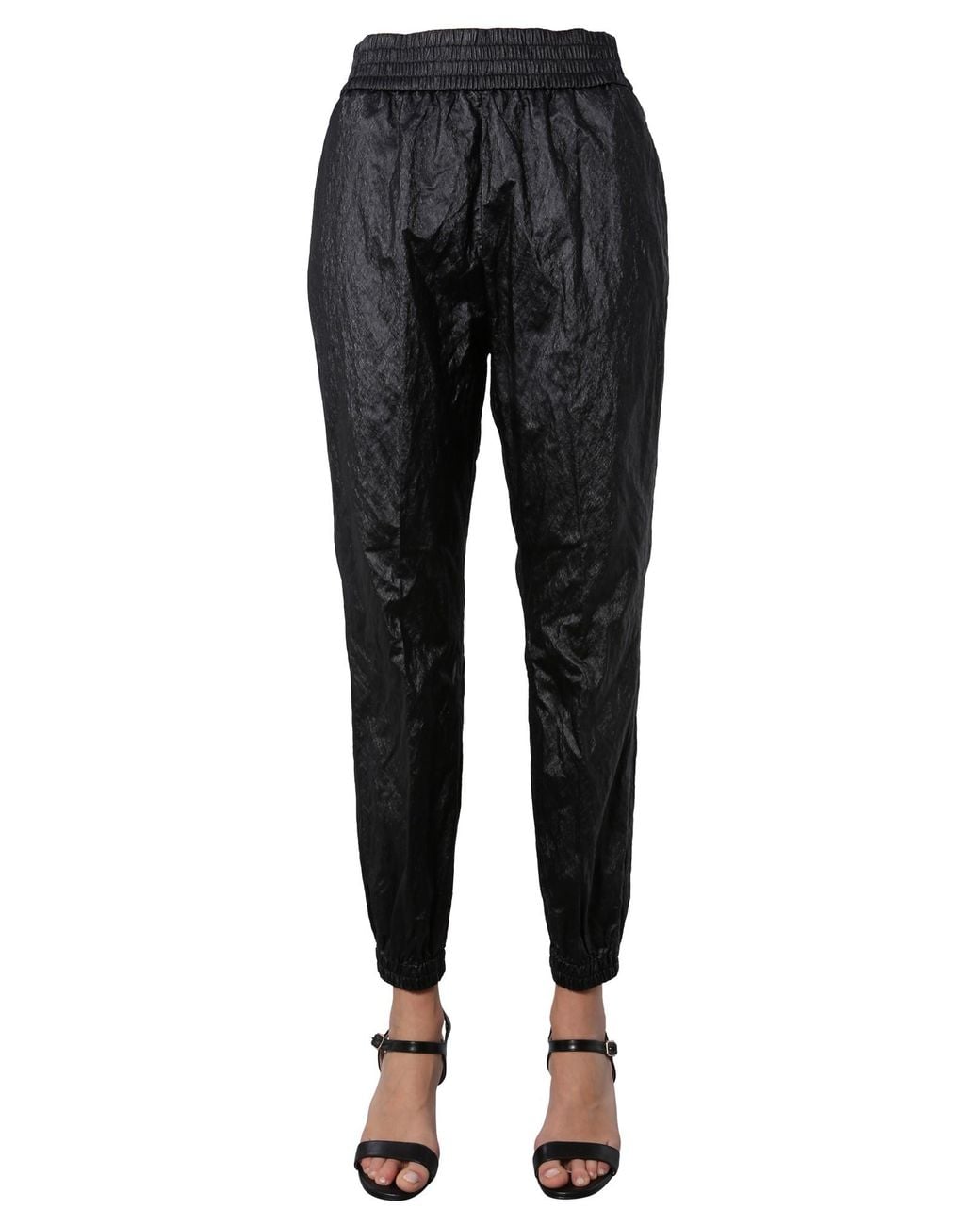 Fabiana Filippi Black Tapered Track Pants With Crinkled Texture